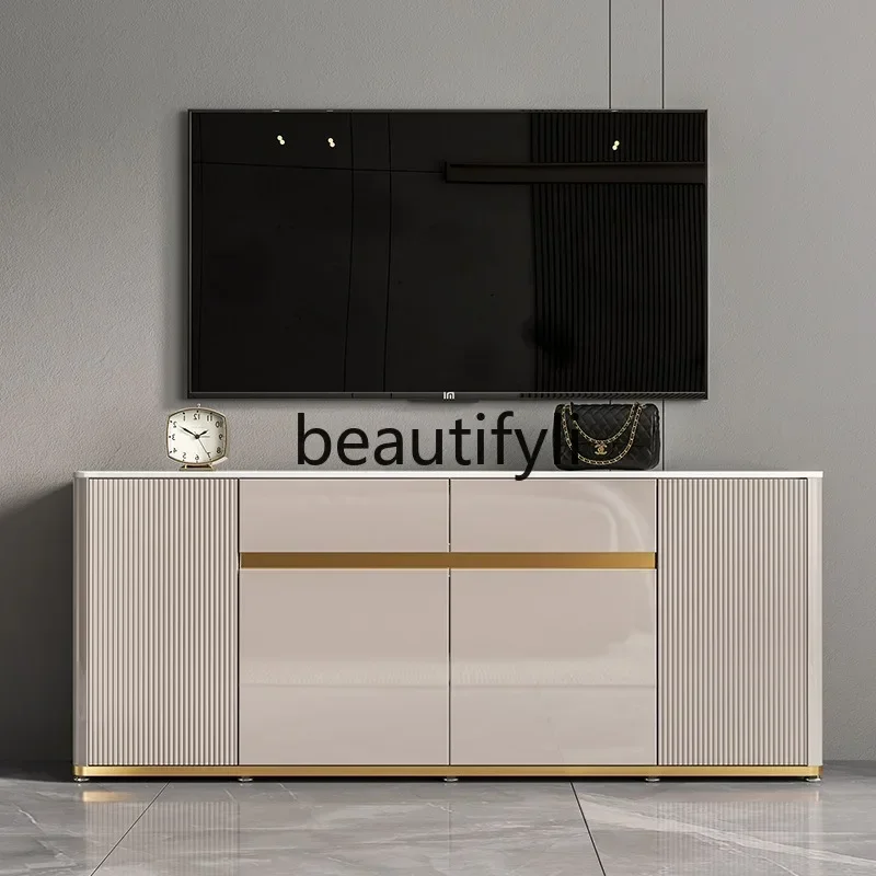 cqy Light Luxury TV Cabinet Living Room New Ultra-Thin Bed End Narrow Cabinet Rock Plate Modern Combination Cabinet