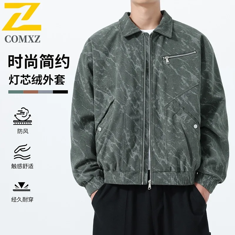 

COMXZ 2025 Men New Jacket Hong Kong Style Coat Men Spring Autumn Floral Print Lantern Sleeve Loose Fit Lapel Versatile Jacket