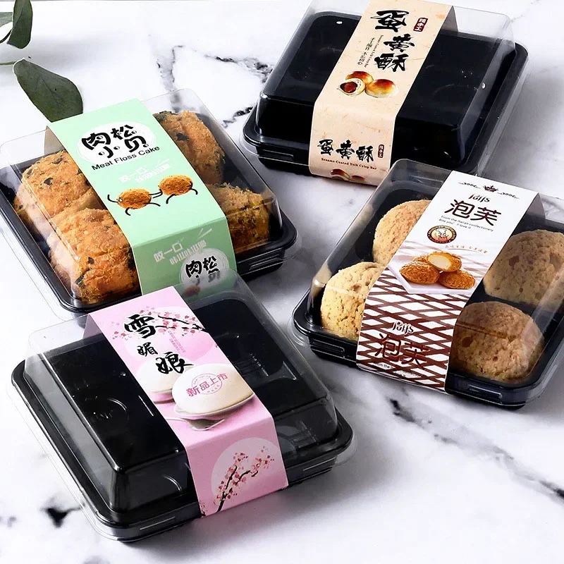 Square Moon Cake Box 4 Grid Baking Packaging Box With Cover Egg-Yolk Puff Food Container Holder Plastic Cake Box Cookie Egg Tart