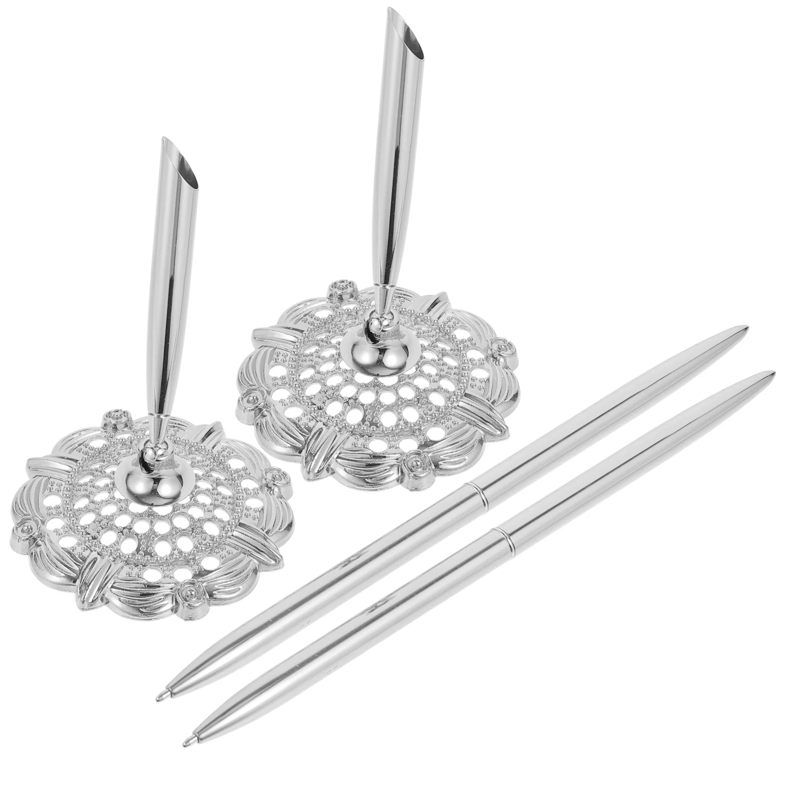 

2pcs Pen Premium Ballpoint Writing Office Decorative Golden Metal Vertical Stand Comfort Grip Long Use