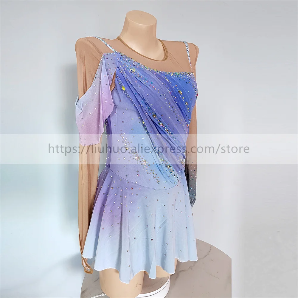 LIUHUO-Robe de patinage sur glace pour femmes et filles, Costume personnalisé, Performance, Compétition, Justaucorps, Roller, Violet, Dégradé, Adolescentes