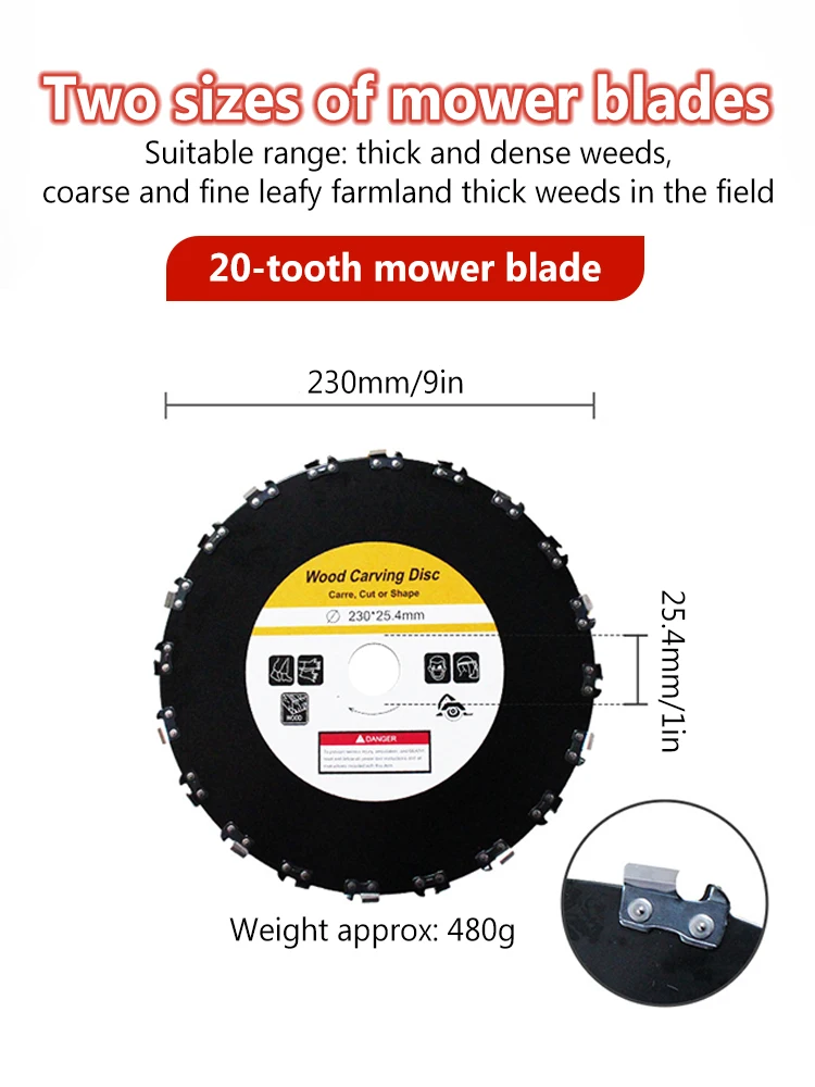 Imagem -06 - High-powered Universal Tree Saw Blades Cortador de Grama para Cortadores de Grama Diâmetro 230 mm e Interno 25.4 mm 16 Dentes 20 Dentes