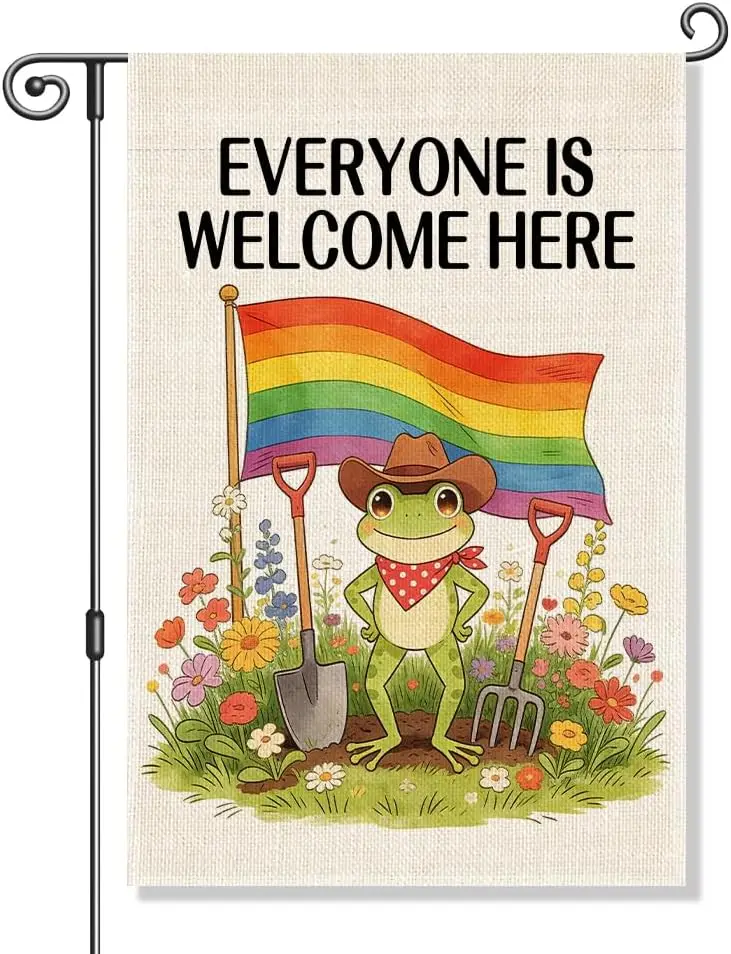 Perfectinsoy Everyone is Welcome Here Funny Garden Flag, Inclusion Equality Human Rights Rainbow LGBTQ Yard Banner, Frog Lov ZZM