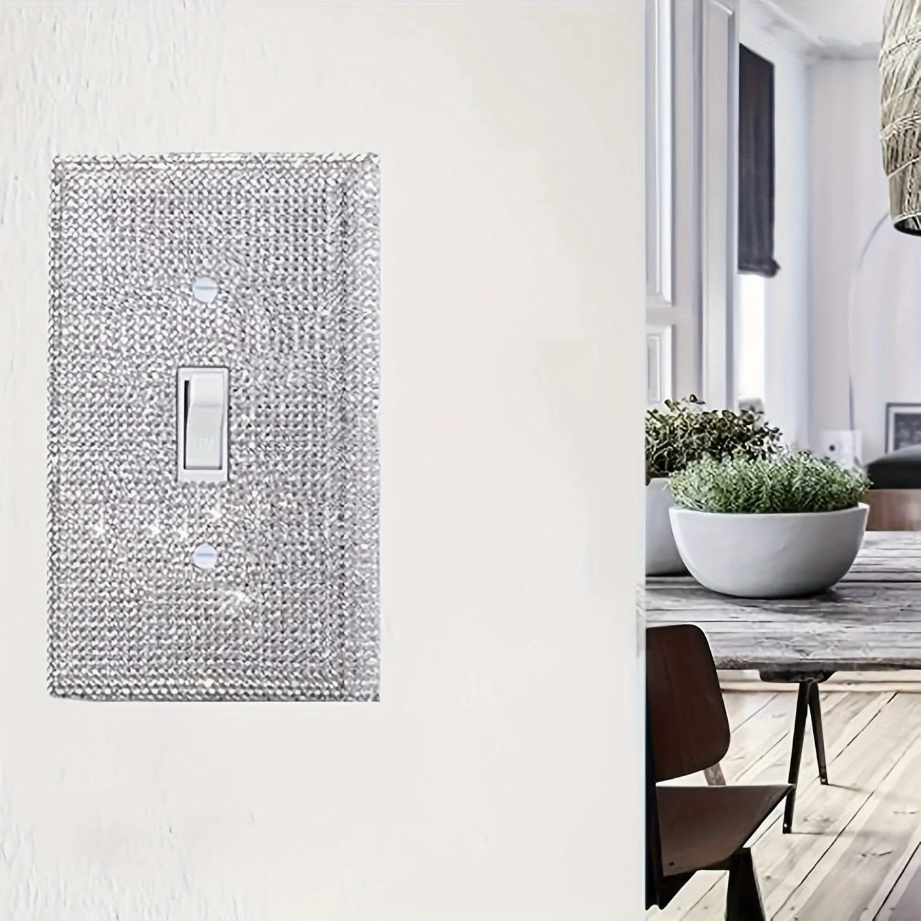 Panel de pared de cubierta de enchufe, cubierta de tablero de interruptor de diamantes de imitación de cristal brillante plateado, cubierta de interruptor intermitente, 1 pc
