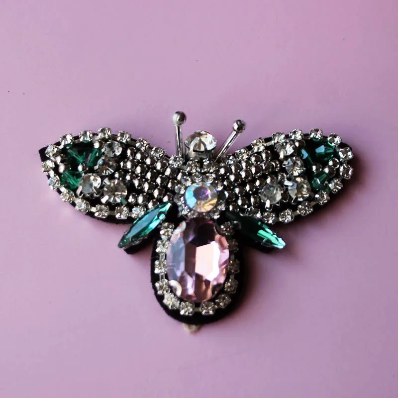 Handmade Rhinestone Bee Beaded Patches Sew on Patch for Clothing Beading Applique Cute Patch Beaded Apparel Sewing