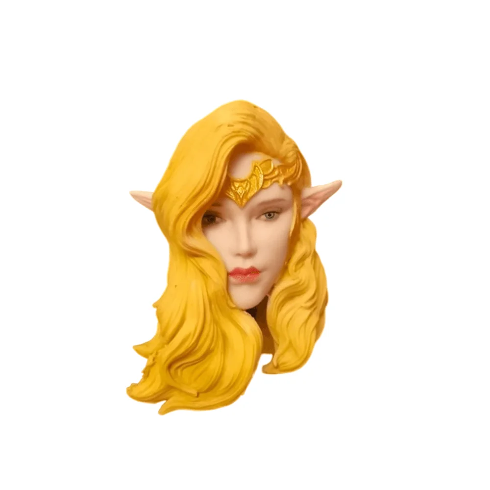 

1/6 Scale Head Carved Forest Fairy Valkyria Elf Ear Female Soldier PVC Yellow Curly Hair 12Inch Long Action Figure Body Doll