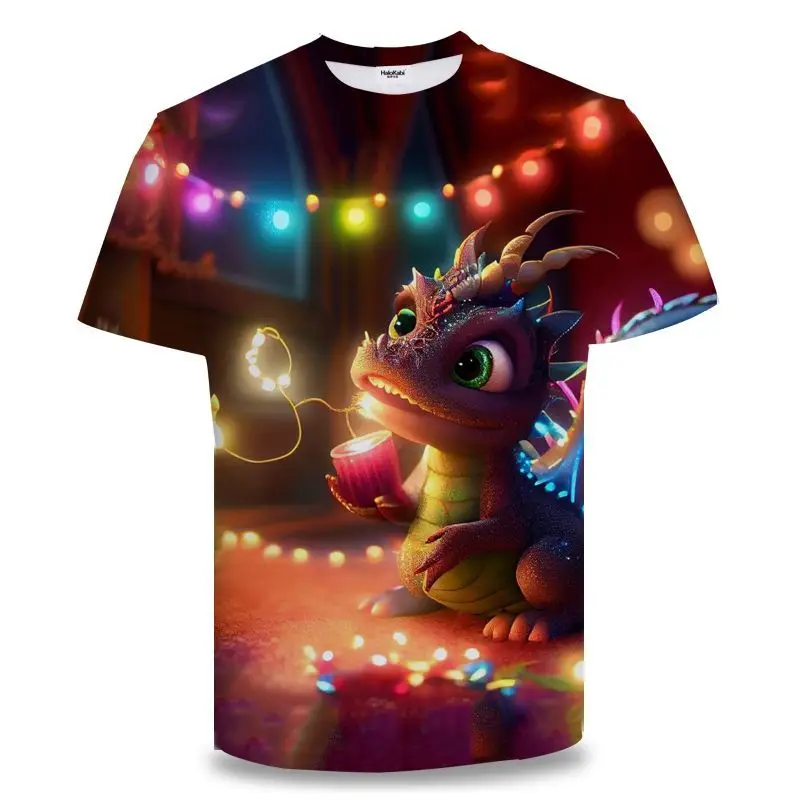 T-shirt child Woman man summertime 3D printing Short sleeves Cool art animal cartoon Lovely Baby Dragons kitty coat