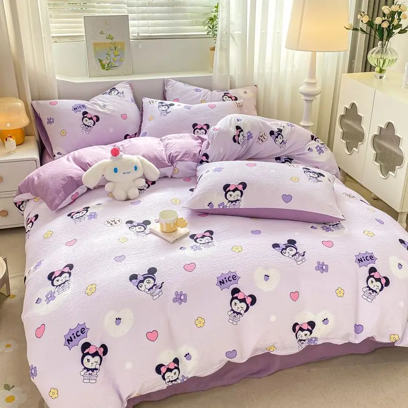 

Kuromi Anime Kawaii Sanrio 3 4-Piece Bed Sheet Quilt Cover Cute Cartoon Cinnamoroll Pochacco Bed Pillow Cover Gifts for Girls