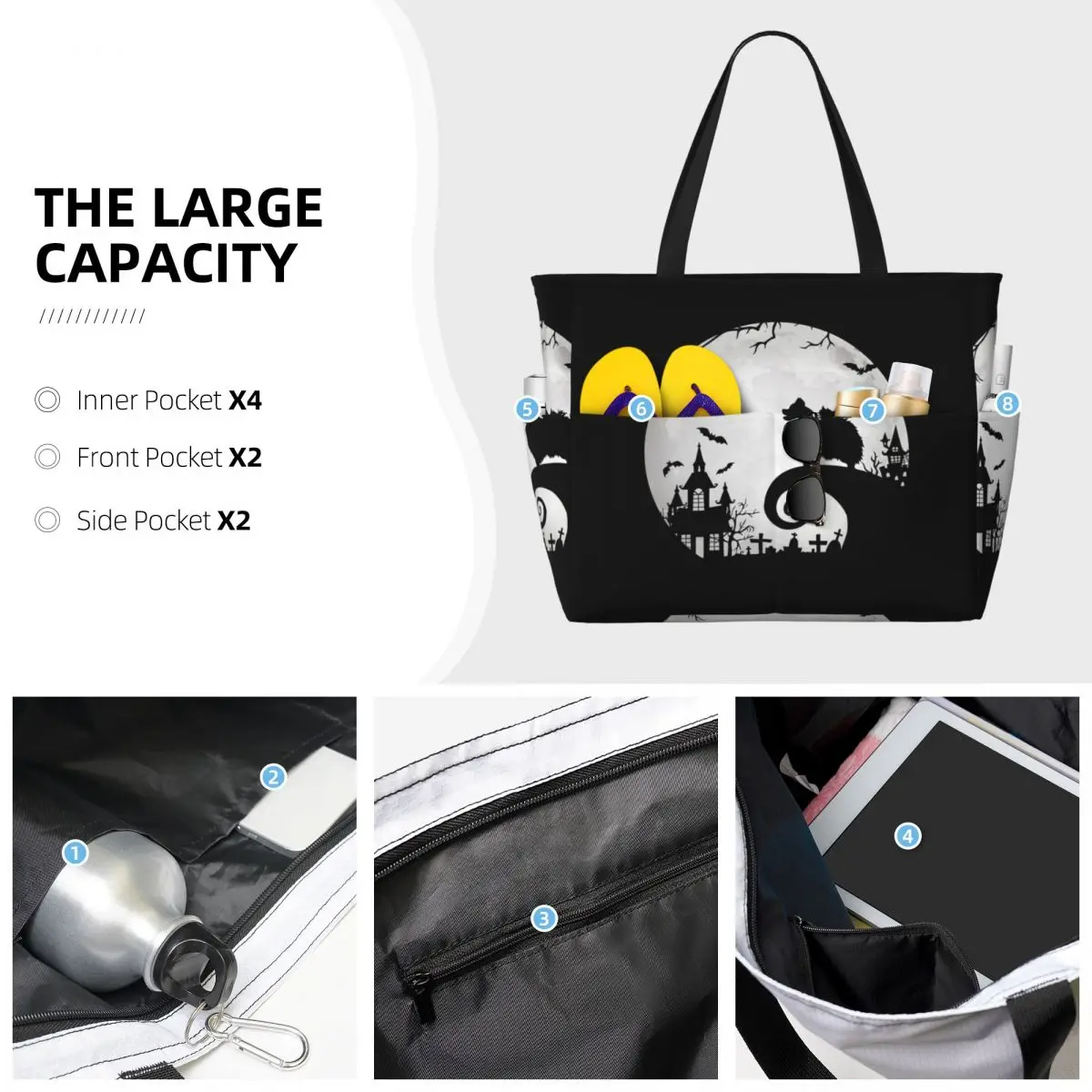 كلب صغير طويل الشعر والقمر هالوين حقيبة حمل على الشاطئ حقيبة رياضية رياضة اليوغا واق من المطر حقيبة حمل كبيرة المرأة حقيبة سفر حقيبة اللياقة البدنية #6