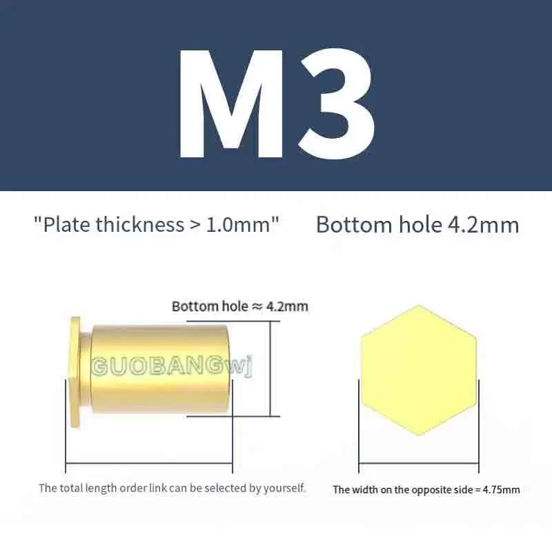 H59 Brass Blind Hole Press-in Rivet Stud Copper Hex Press-in Nut Stud M3 M4 M5 Sheet Metal Riveting Fastener