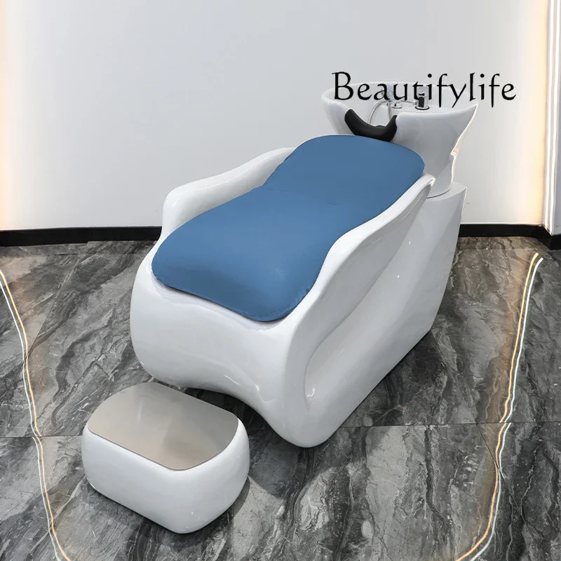 

Barber Shop Lying Half Shampoo Chair for Hair Salon Fiberglass Hair Flushing Bed Ceramic Basin Simple