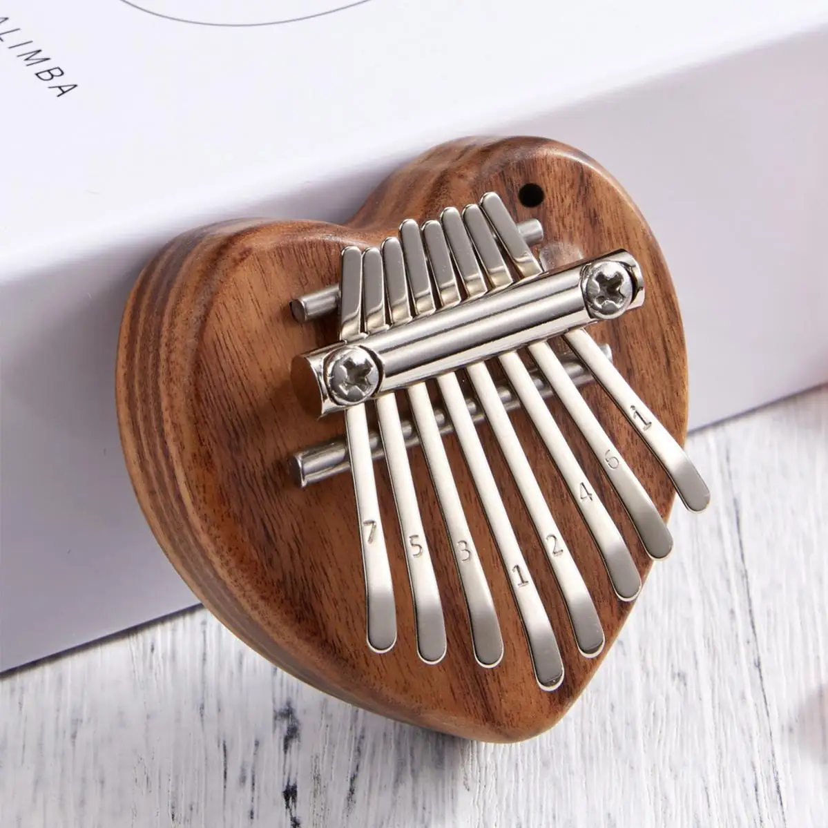 Mini Kalimba en forma de corazón de 8 teclas, Piano de pulgar de caoba, instrumento de decoración Mbira como regalo de cumpleaños/regalo de Navidad