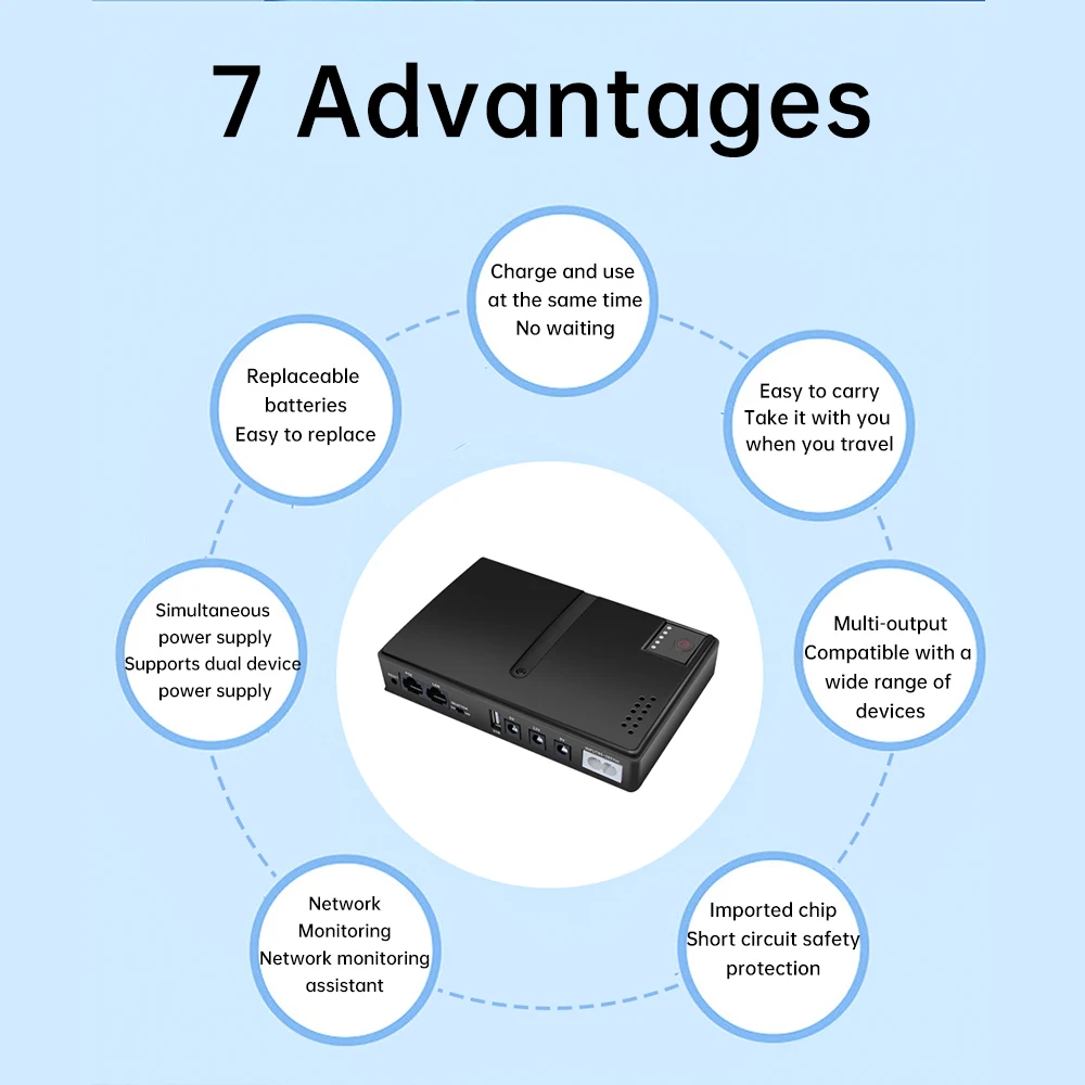 Fuente de alimentación ininterrumpida de 5V/9V/12V/15V/24V DC 1018L 18W Mini AC85-265V portátil UPS adaptador de corriente de respaldo UPS para enrutador WiFi