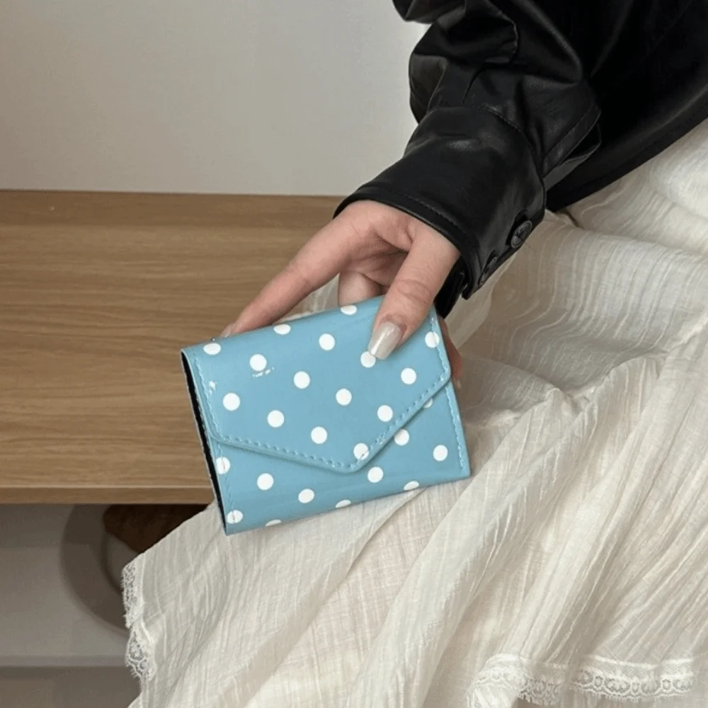 Compact Polka Dot Wallet Multiple Slots Smooth Surface Coin Clutch Purse Zipper Wear Resistant Women's Card Holder Casual