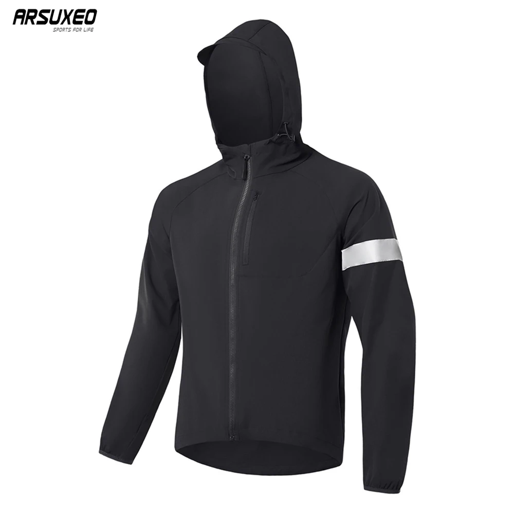 

ARSUXEO Men's Cycling Rain Jacket Jersey Windbreaker Waterproof Running MTB Bike Motorcycle Lightweight Visibility Packable T535