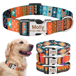 Collar de nailon ajustable con nombre personalizado, placa de identificación impresa, para perros pequeños, grandes y medianos, grabado