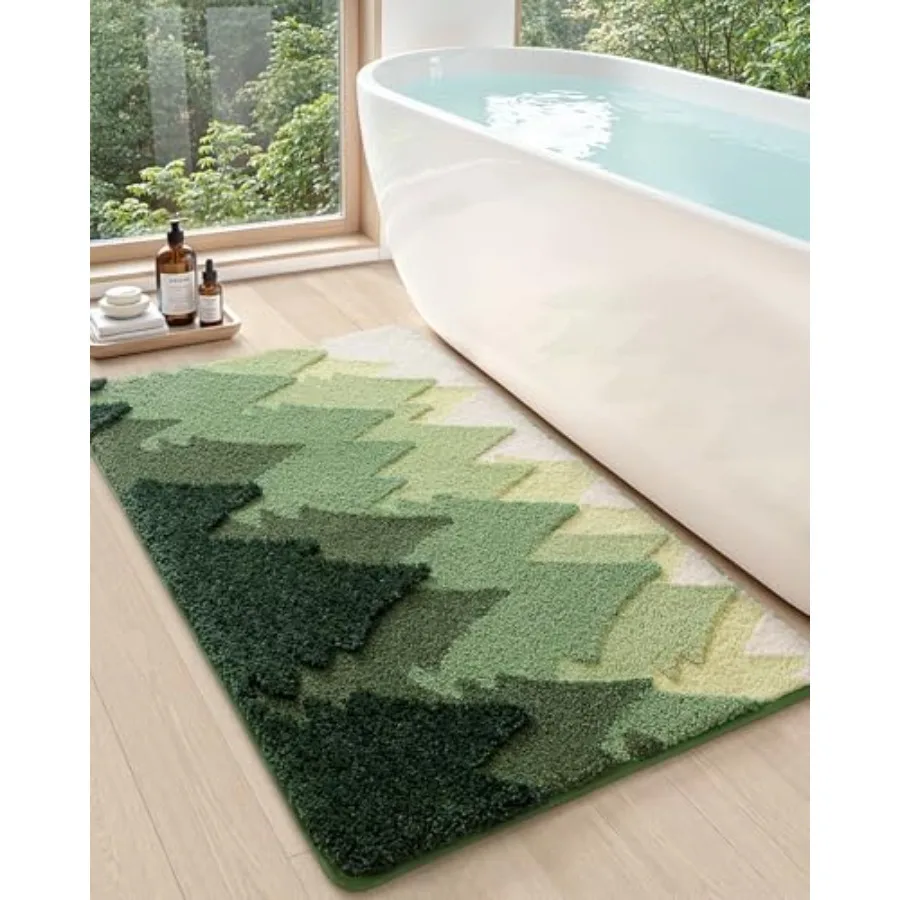 

Bathroom Rugs Non Slip 24x43 Washable Microfiber Large Bath Mat Quick Dry Absorbent Ultra Soft Forest Trees Bathmat for Shower