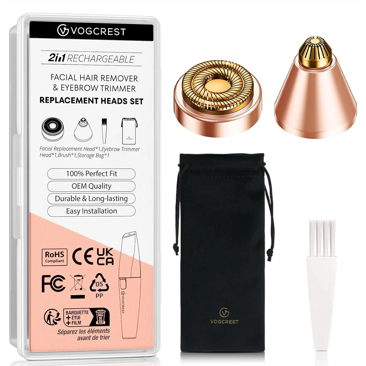 Cabezales de Repuesto para Depilación Facial, Cabezal de Afeitadora Indoloro para Mujer, Compatible con VG VOGCREST VG-102/1023/1024