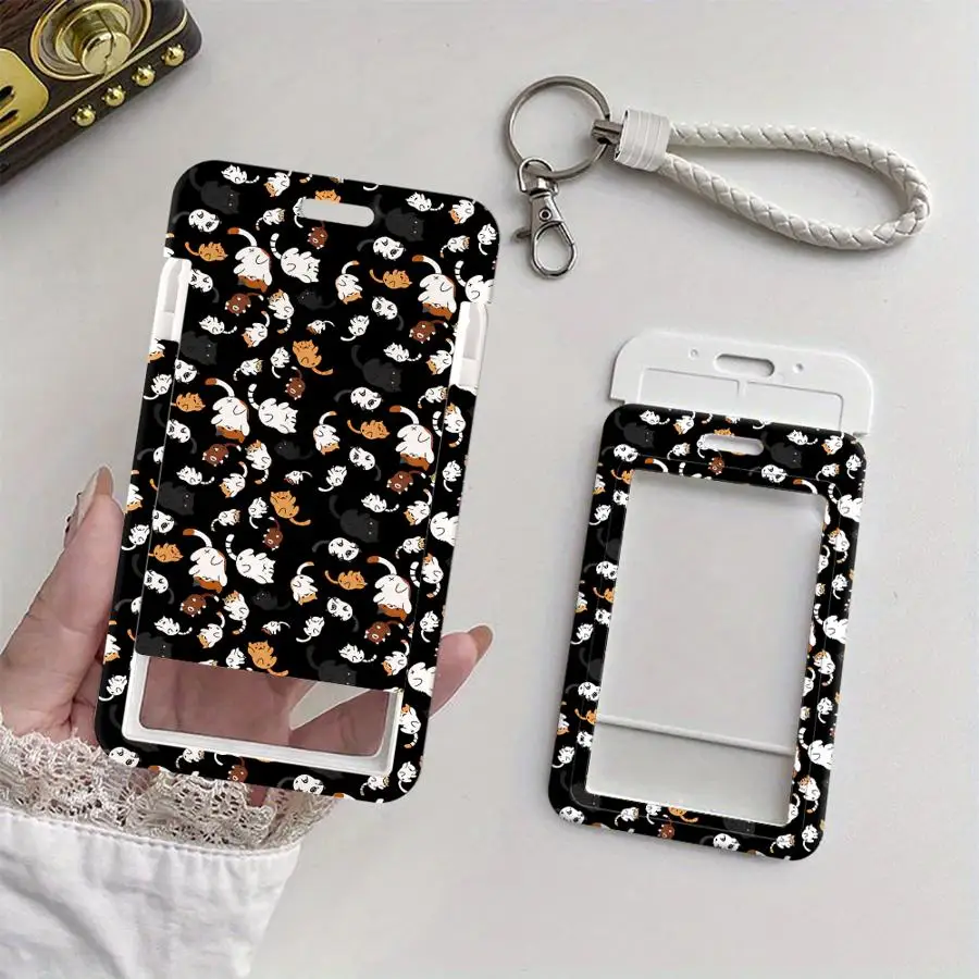 Cover Case 1Pc Card Holder Retractable Credit Card Holders Holders Child Bus with lanyard Badge Bank ID Cat Paws