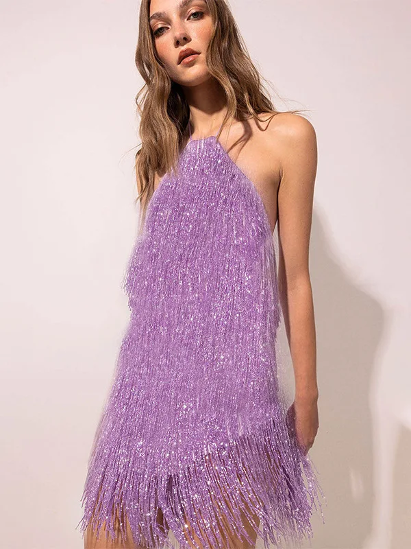 Falda Sexy con tirantes de Svel para mujer, falda con borlas multicolores, vestido de noche, disfraz de actuación de Halloween