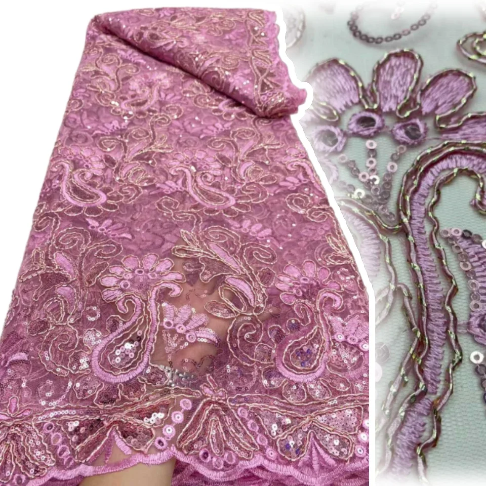 

Новинка 2025, розовая французская нигерийская кружевная ткань, высокое качество, тюль, африканская кружевная ткань, свадебное африканское французское тюлевое кружево SZ1494