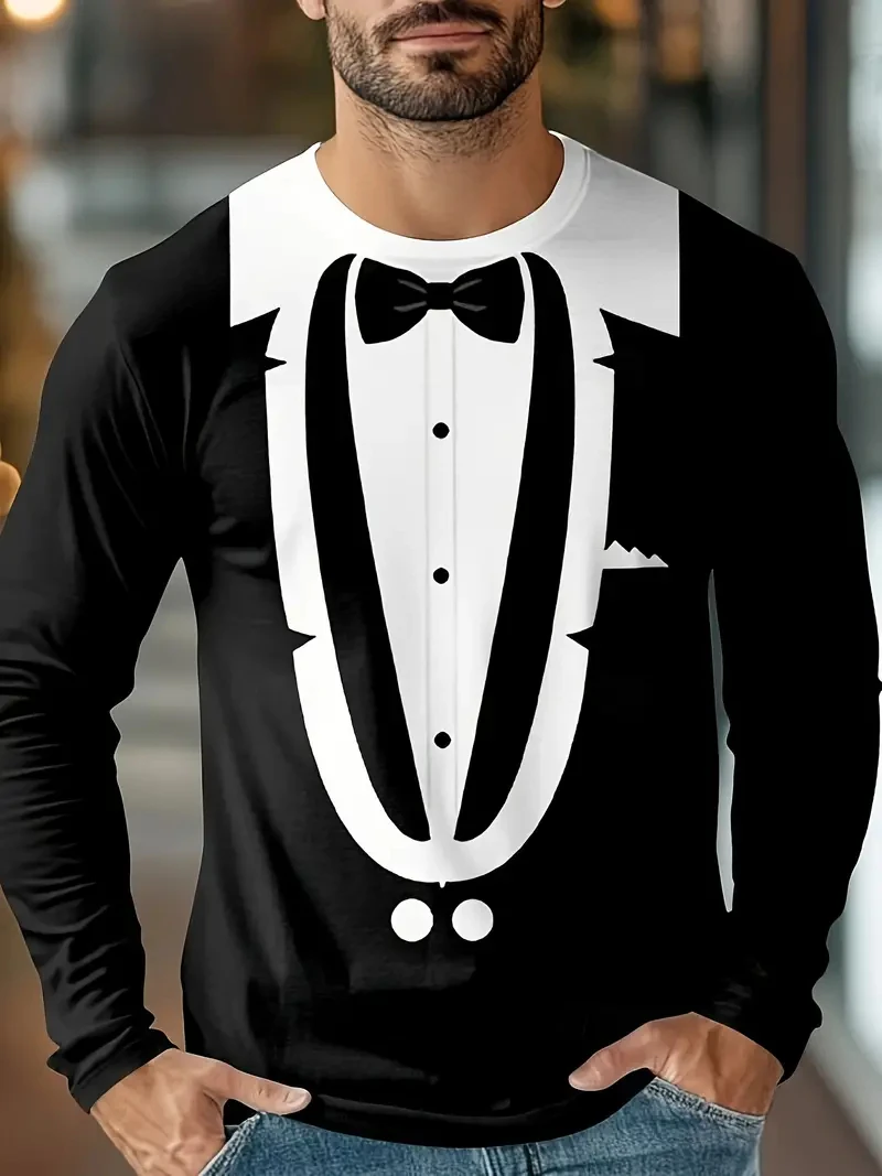 تأثيري بدلة واقعية سهرة ثلاثية الأبعاد طباعة تي شيرت الرجال طويلة الأكمام عادية موضة تي شيرت البلوز تنفس الشارع الشهير بلايز #2