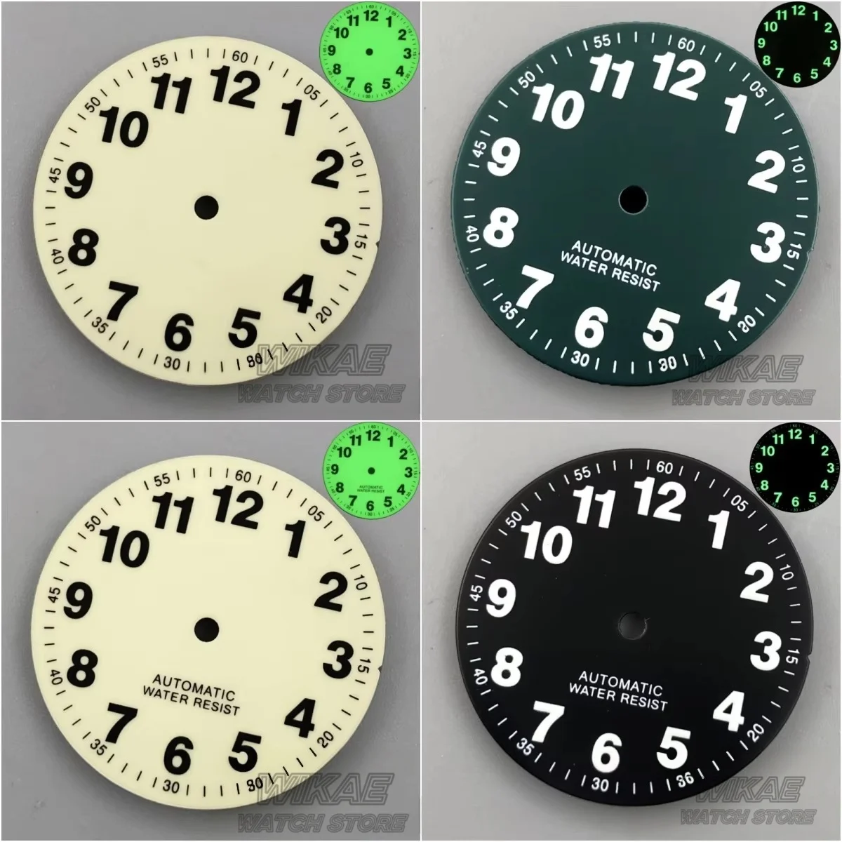 Klassisches 29-mm-Uhrenzifferblatt im Pilotenstil, schwarzes cremefarbenes Zifferblatt mit arabischen Ziffern, C3, grün leuchtend, passend für NH35, NH36 Automatikwerk
