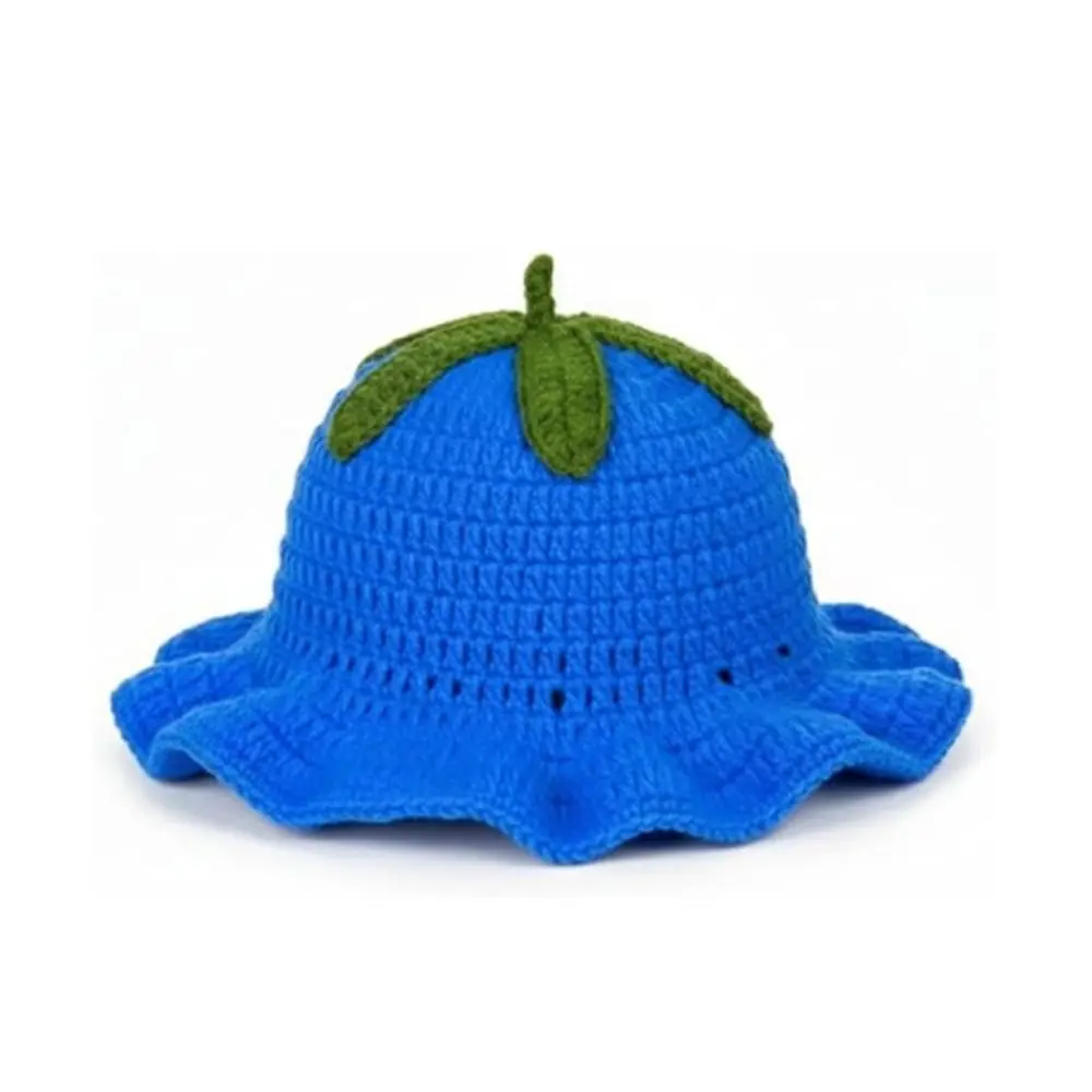 Kawaii Rüschen-Erdbeer-Strickmütze orange Stretch-Strick-Fischerhut Warme Fruchtförmige Häkelmütze für Damen/Mädchen – Detail 7