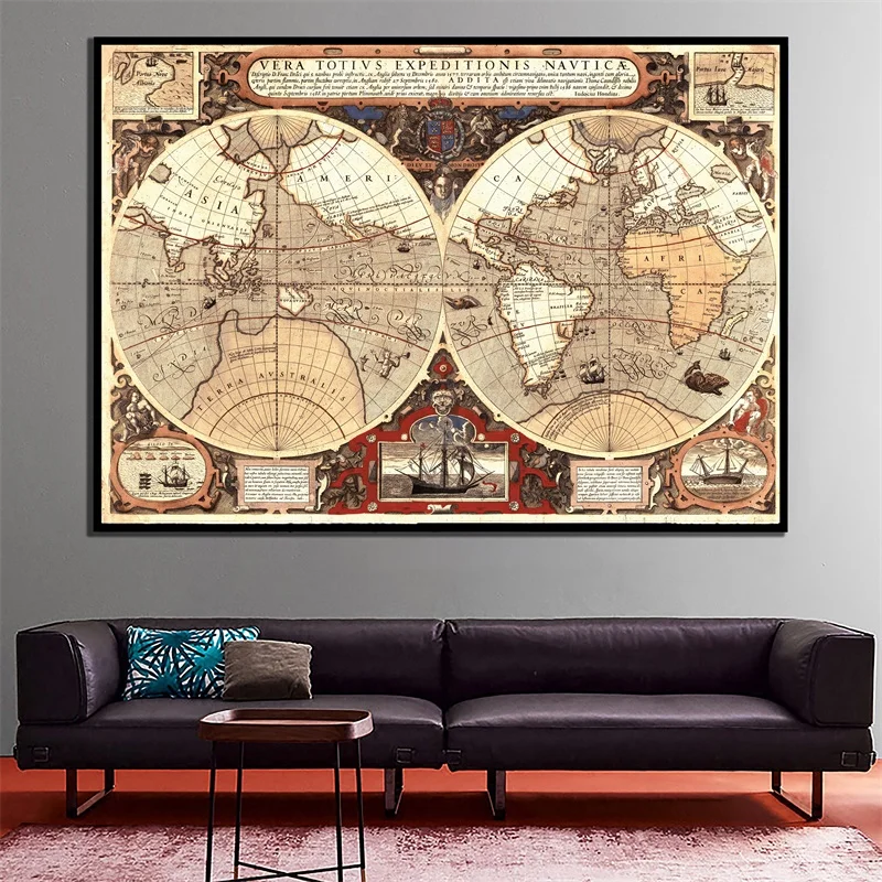 Kaart Van De Wereld 84*59Cm Vintage Art Poster Muur Decoratieve Prints Niet-geweven Canvas Schilderij Living kamer Home Decoratie