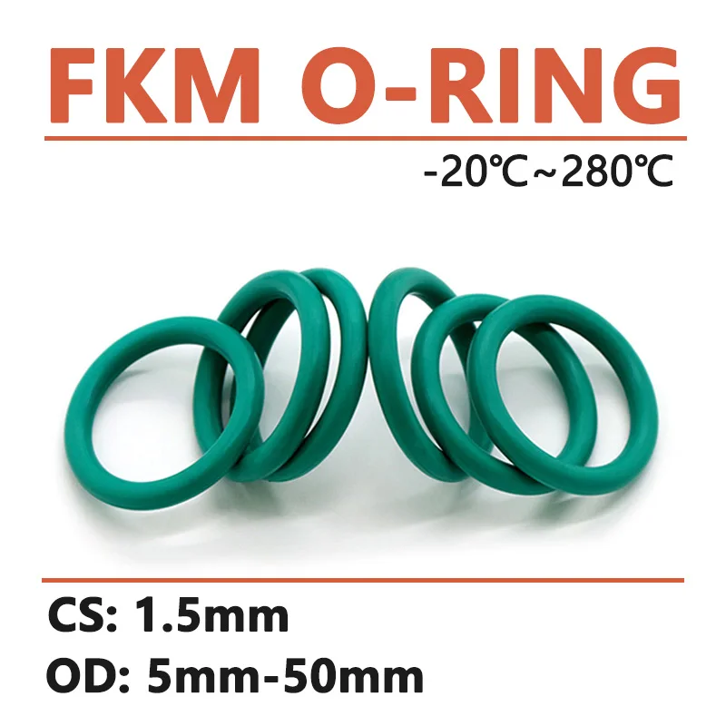 Thickness CS 1.5mm Green FKM Fluorine Rubber O Ring Gasket OD 5-50mm Round O-Rings Seal Washer Oil and Acid Resistant High Temp