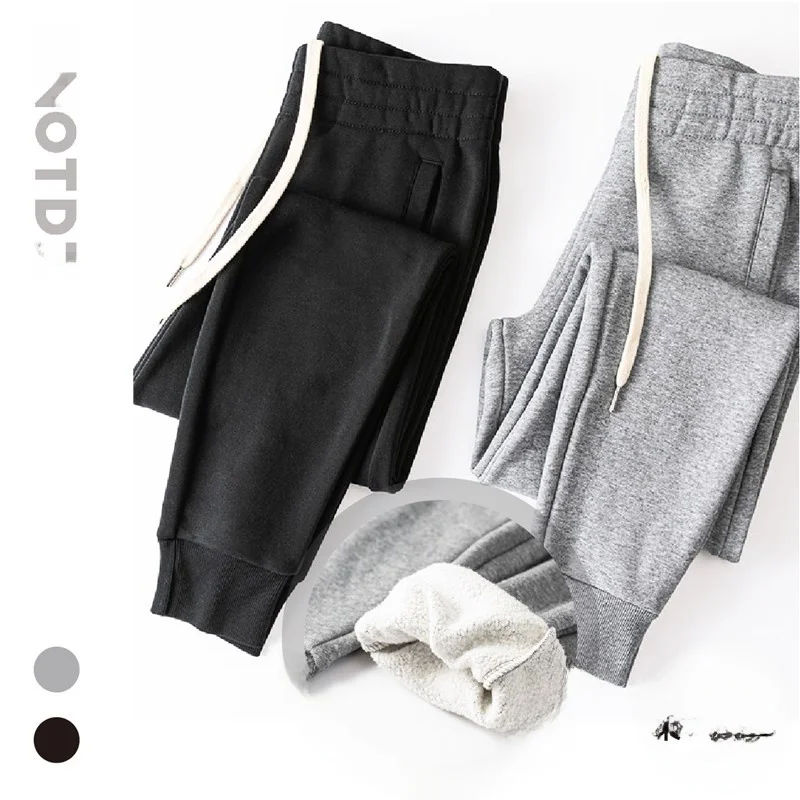 

DZ Heavyweight Fce Lined Casual Sweatpants Loose Color Dstring Cuffed Thi Long Trousers Winter Men's Pants