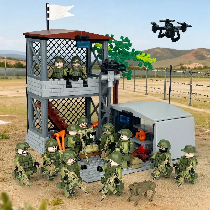M8189 M8086 Russian Miniature Dog Children Assemble Small Particle Building Block Toys Field Troops Drone