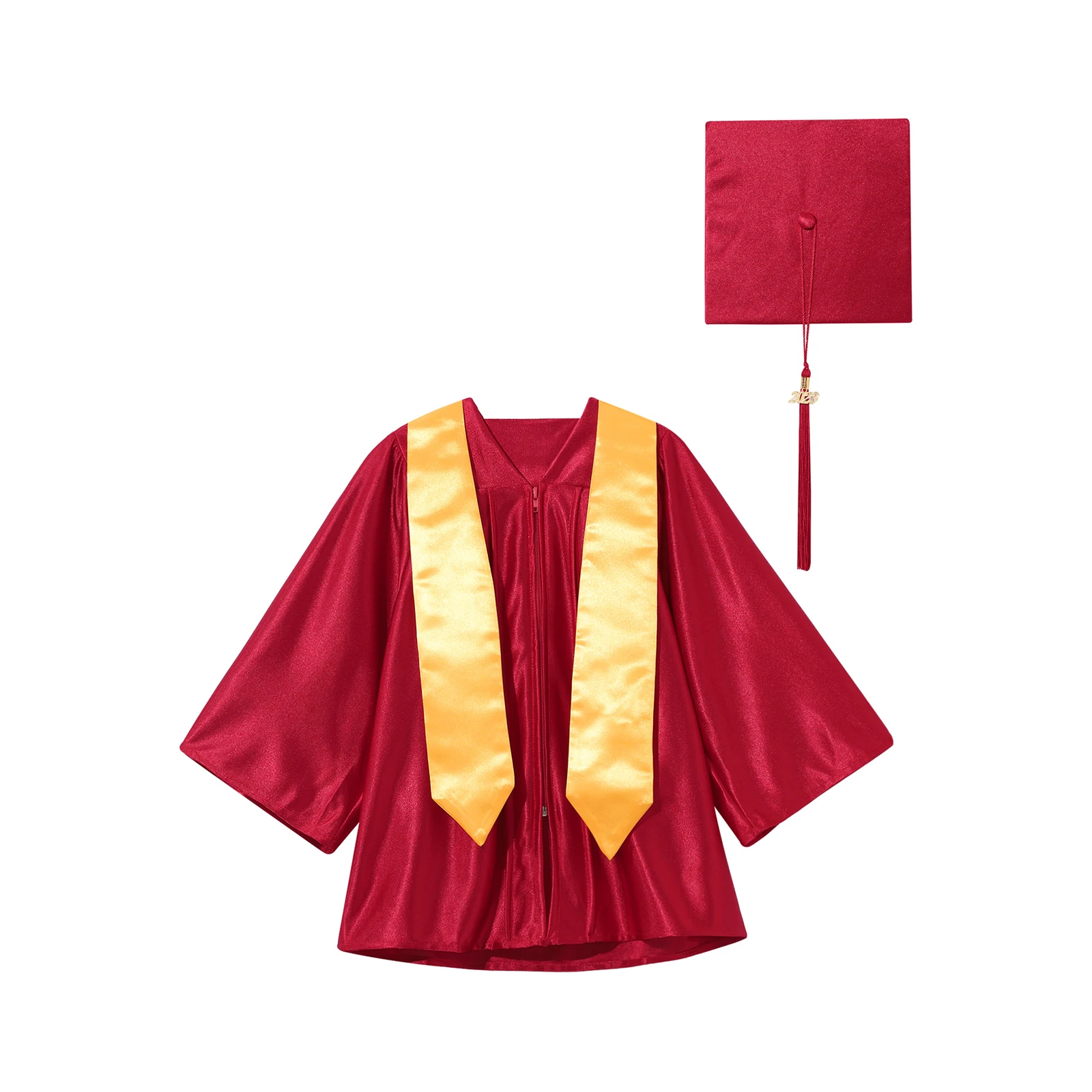 Girls Boys Preschool Kindergarten Tunic Graduation School Gown Cap Uniform Set with 2024 Badge Tassel and Graduation Sash Robe