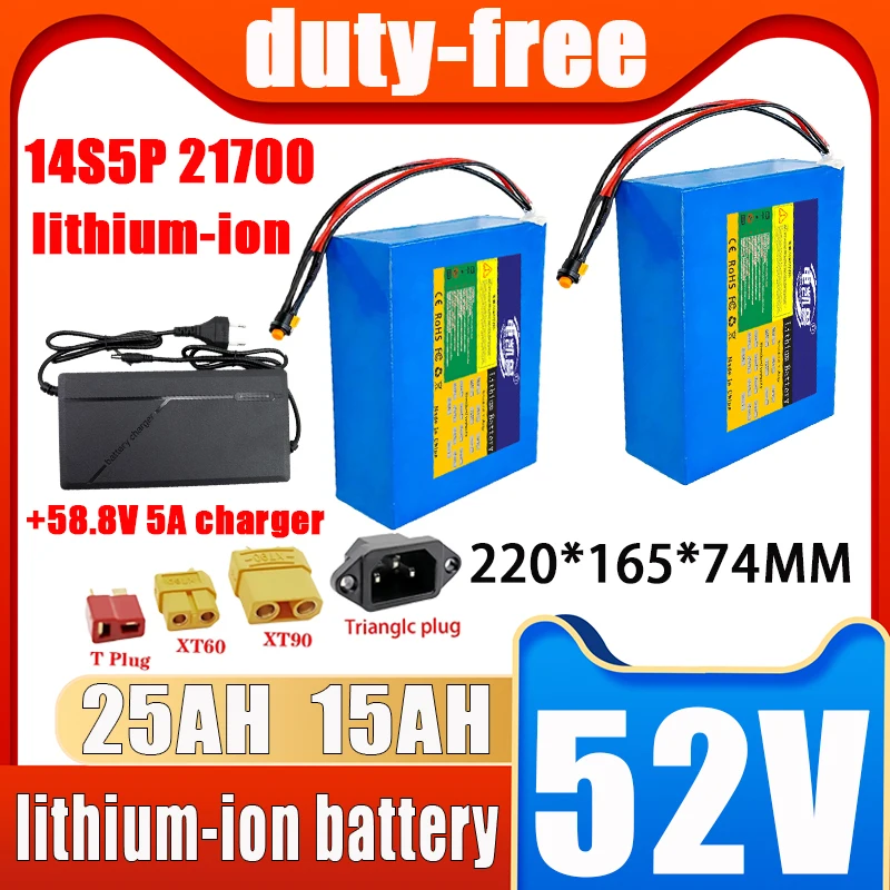 

Литиевая аккумуляторная батарея 52В 25Ач 15Ач, водонепроницаемая, для мотоциклов/трициклов/велосипедов, 100Вт 1000Вт 500Вт 1500Вт, со встроенным BMS