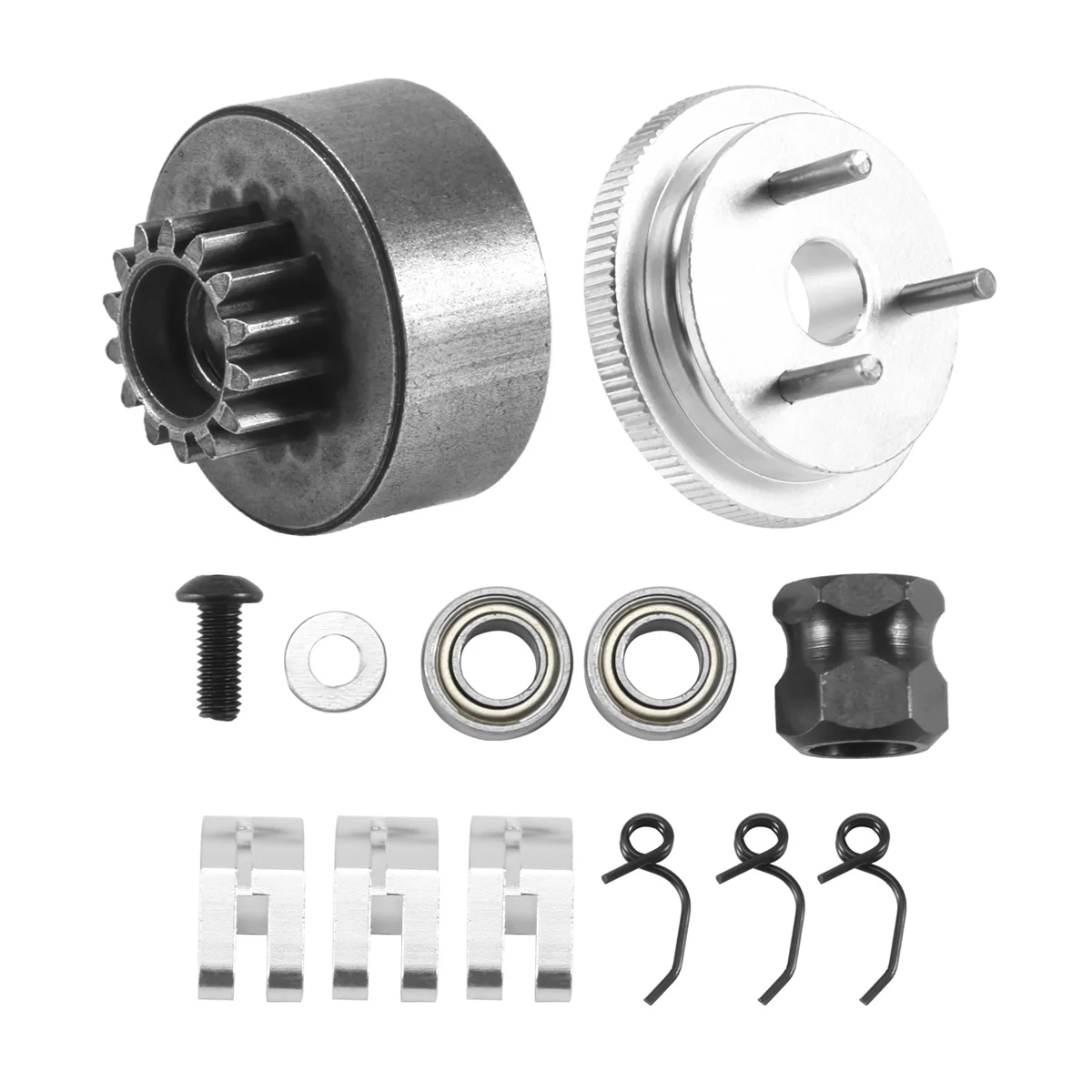 RC Clutch Bell 14T Gear Bearing Clutch Shoes Springs Cone&Engine Nut Flywheel Assembly for 1/8 RC Model Nitro Car HPI HSP