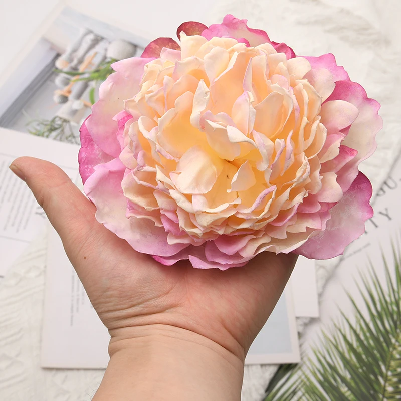 14cm/10pcs Large Peony Artificial White Rose Silk Flower Heads For Wedding Decoration DIY Wreath Scrapbooking Craft Fake Flowers