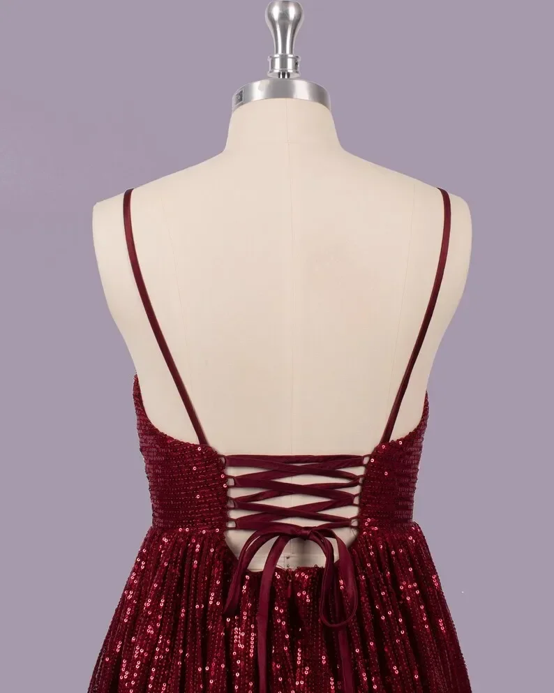 Vestidos de baile personalizado lantejoulas vinho vermelho curto vestido de baile, vestido de noite vintage acima do joelho, mini vestidos de cocktail