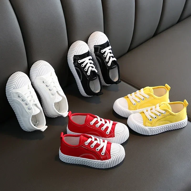 Children Canvas Sports Shoes Fashion Soft Soled Thick Flat Bottom Board Shoes Kids Solid Color Casual Sneakers Outdoor Non Slip