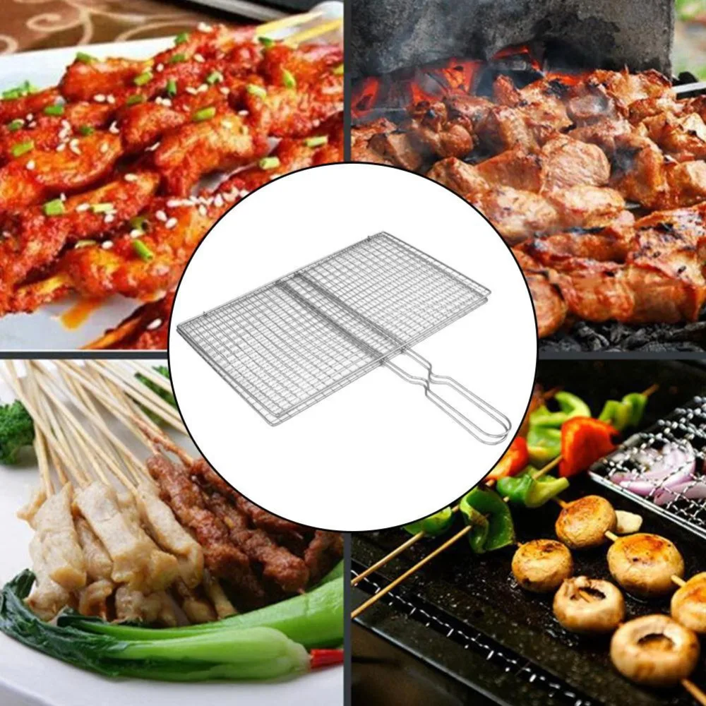 Hot Iron Barbecue Net Silvery Barbecue Vegetable Clip Grilled Fish Net Camping