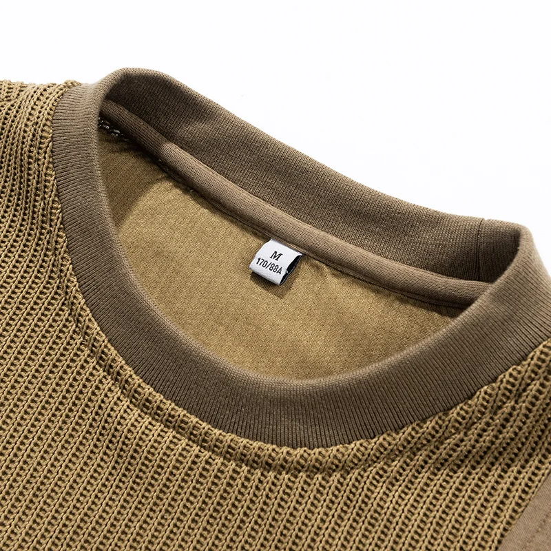 New Men'S Trendy Splicing Fashion Knitted Top Youth Versatile For Autumn And Winter Round Neck Casual Loose Hoodie Long Sleeve