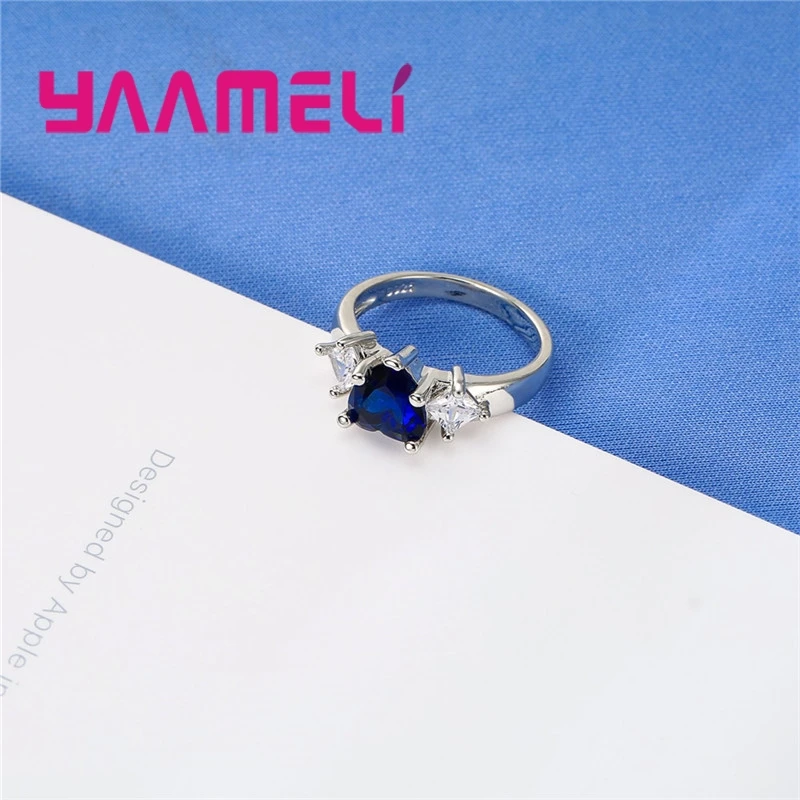 Tinh Tế Nữ Trang Sức Trái Tim Cắt Xanh Dương Trắng Đẹp Bạc 925 Ban Nhạc Kích Thước Vòng 6 7 8 9 10 Bán Buôn miễn Phí Vận Chuyển