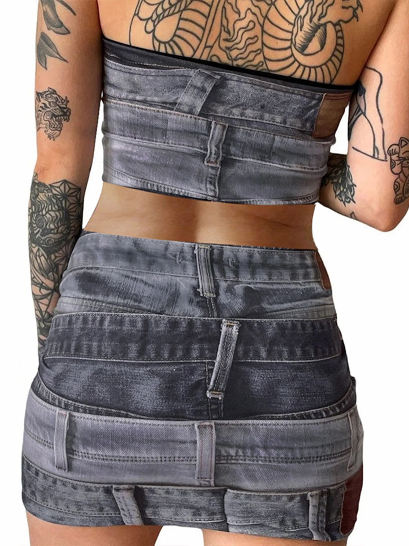 Imagem -02 - Reddachic-impressão Feminina Denim 3d Parte Superior de Tubo Cortada Costas Abertas Sexy Espartilho Feminino sem Mangas Estilo Bandeau Streetwear Vintage Y2k