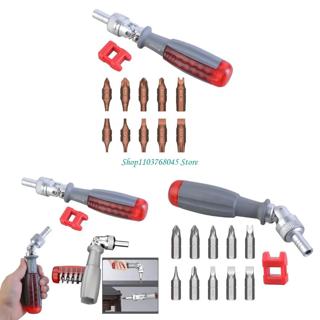 

R53F Многоцелевое портативное регулируемое стержневое вращение набор с магнитным наконечником и битами в ручке для простого