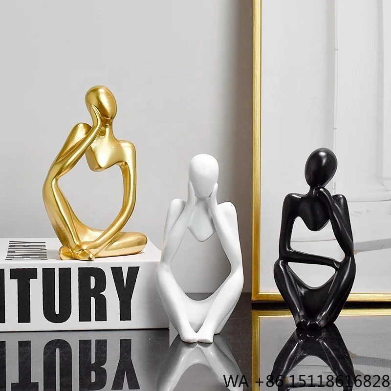 Hot Sale Luxury Creative Customized Thinking Resin Crafts Art Deco Gold Black Birthday Home Desk Living Room Porch Decoration