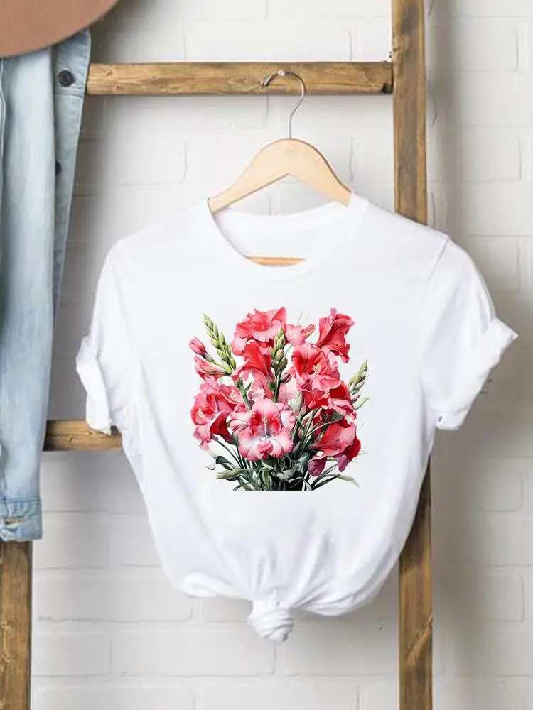 T Ladies Women Print Tees Casual Clothes Popular Graphic Flower Style Trend Clothing Fashion Short Sleeve O-neck T-shirts