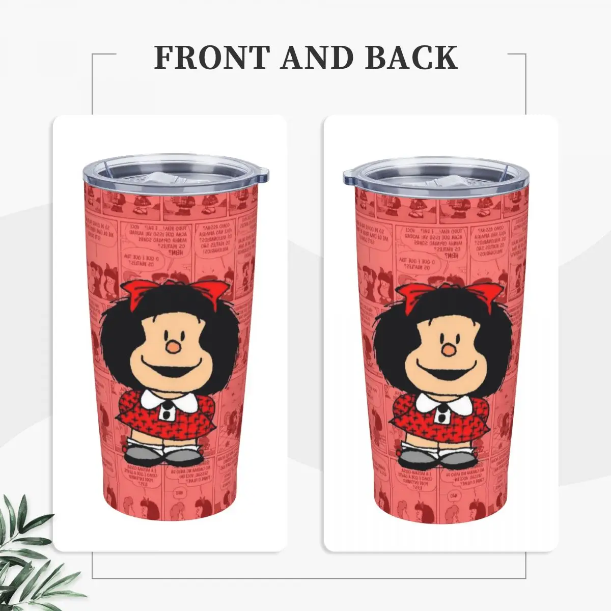 Mafalda Cartoon Tumbler Vacuum Insulated Anime Thermal Cup with Lid Straw Office Home Mugs Hot Cold Drink, 20oz