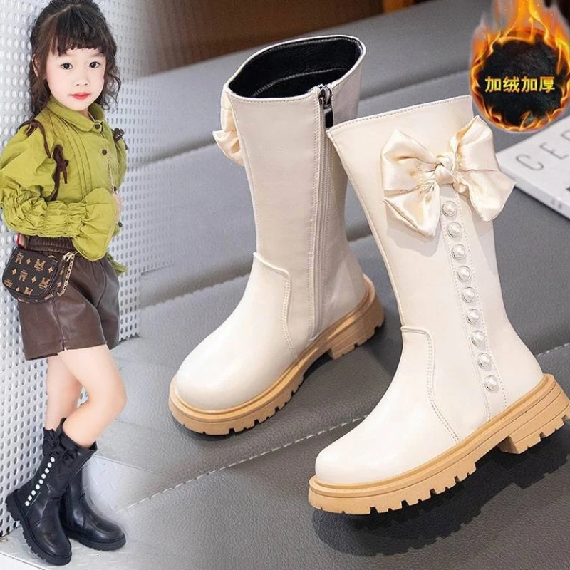 

Сапоги принцессы для девочек, новинка зимы, корейское издание, теплые ботинки для девочек, модные зимние ботинки с бабочкой для девочек, универсальные детские короткие сапоги