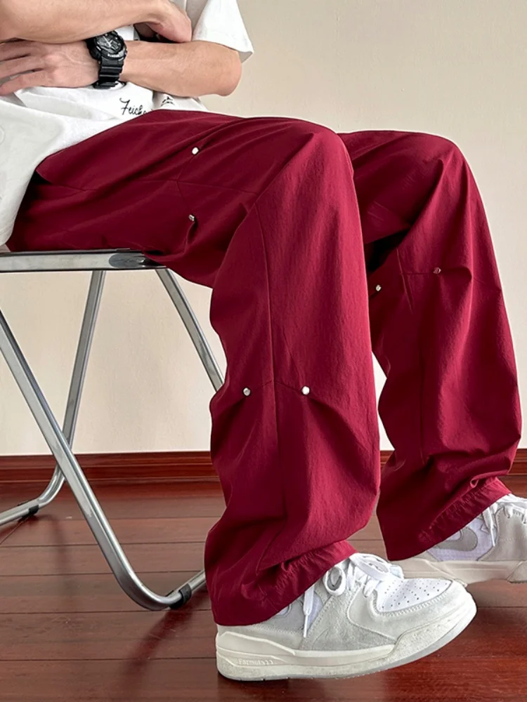 

American Vibe Men's Summer New Dstring Outdoor Work Pants Loose Straight Casual Paratrooper Pants Qui Dry Lightweight