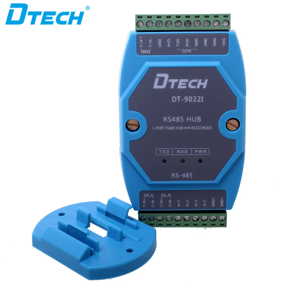 محول Dtech DB9 يدعم العزلة الكهروضوئية OEM ODM النشطة RS232 / RS485 إلى 2 منافذ RS485 HUB