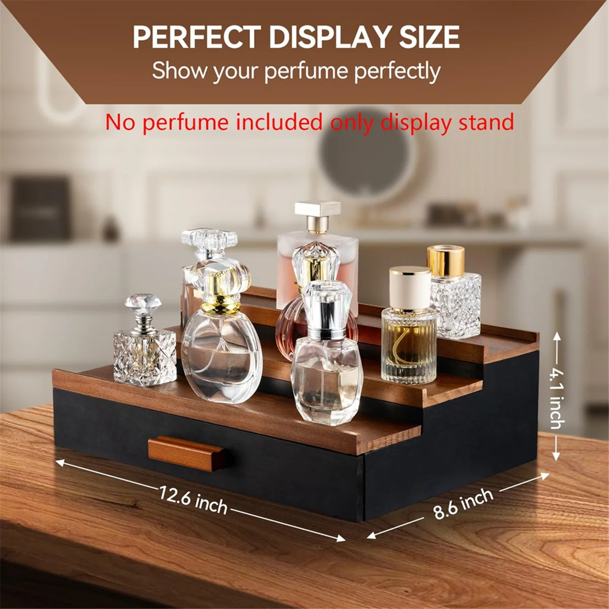 ABLK Wooden Cologne Display Stand Organizer for Men,3 Tier Cologne Display with Drawer Storage, Perfume Display Rack